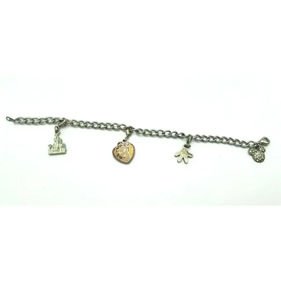 Walt Disney Charm Bracelet Silver Tone Clip Charms 7 3/4" Rhinestone Official - Picture 11 of 11